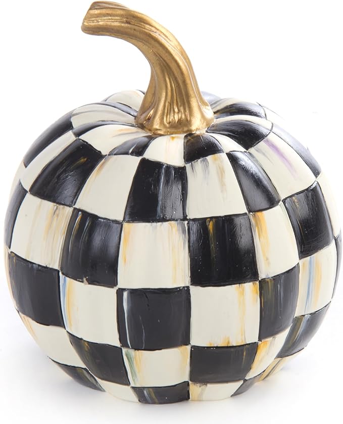 MACKENZIE-CHILDS Mini Decorative Pumpkin for Fall Decor, Autumn Decorations for Home, Courtly Check Black-and-White