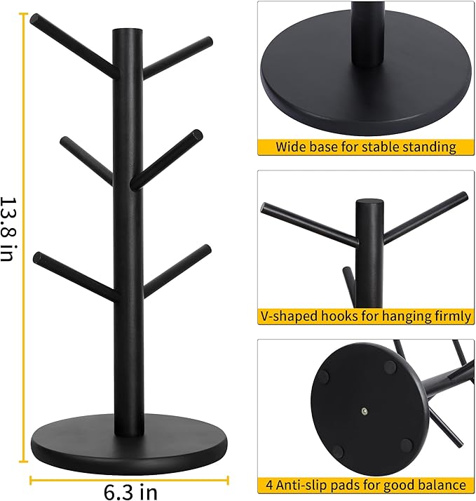 MyLifeUNIT Black Coffee Cup Holder Mug Holder Tree 6 Hooks