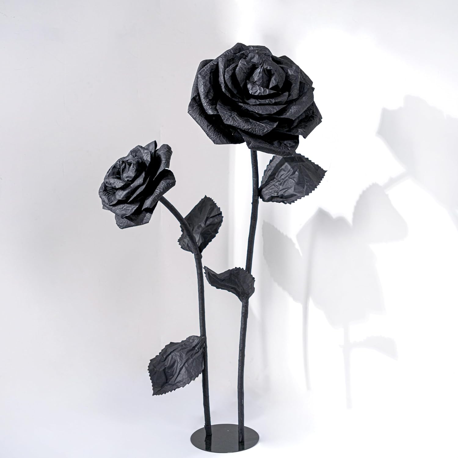 2Pcs Artificial Giant Flowers for Decoration,5ft Black Large Flower Wall backsrop,Paper Flower for Wedding,Garden Party,Home Decor,mall Shop Display