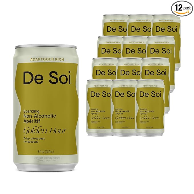 De Soi Golden Hour Mocktails NA Drinks 8 fl oz (12-pack) - Adaptogen Drink, Sparkling Drink with Calming Botanicals, Mocktail Drinks, Gluten Free, No Artificial Flavors