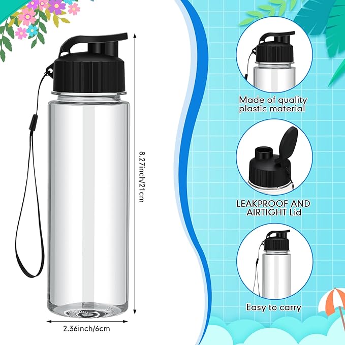 Mifoci 20 Pieces Water Bottle Bulk 17 oz Plastic Water Bottles Bulk Gym Sports Adults Reusable Large Bottles with Leak Proof Flip Top for Party Outdoor(Black)