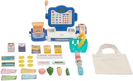 Amazon Basics Grocery Store Checkout Counter with Shopping Cart, Kids Supermarket Pretend Play Store Cash Register, Gift for Age 3Y+, Multicolor