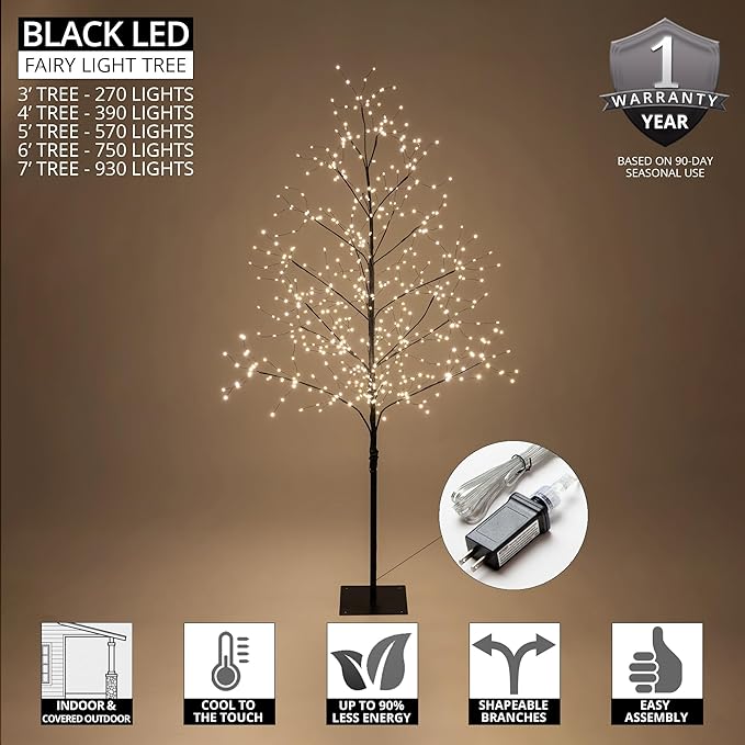3 Ft Black Fairy Light Tree Room Décor Home Décor Black Room Decor, 270 Warm White LED Lights