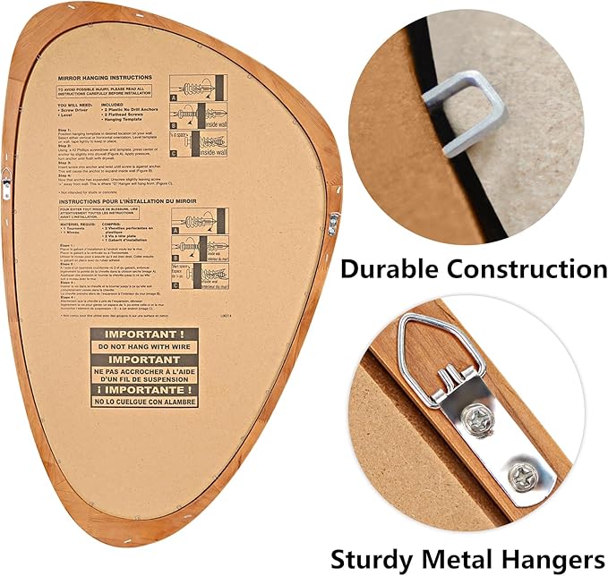 WallBeyond Asymmetrical Mirror, Irregular Wall Mirror, Wall Mirrors Decorative for Bedroom Living Room Entryway Hall, Wood Mirror for mid Century Modern Decor 30" H x 19" W