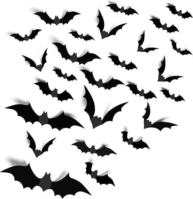 Halloween Party Supplies Hallween Decorations Bats Wall Decor 140PCS Realistic PVC 3D Black Scary Bat Sticker for Creepy Home Decor Halloween Party Decorations DIY Wall Decal Bathroom Indoor Halloween Decor