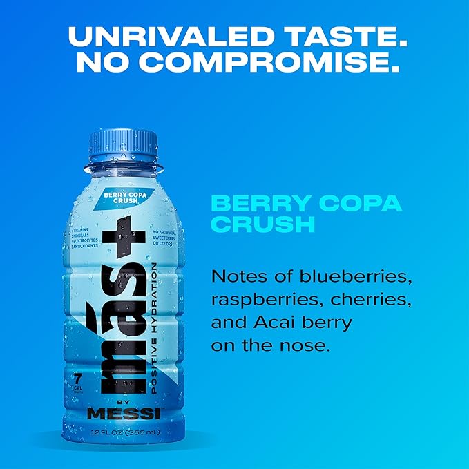 Más+ By Messi 12oz Miami Punch & Berry Copa Crush Multi Pack Sports Drink & Hydration Beverage, Natural Flavors with Vitamins and Electrolytes, No Artificial Sweeteners or Colors, 12-pack