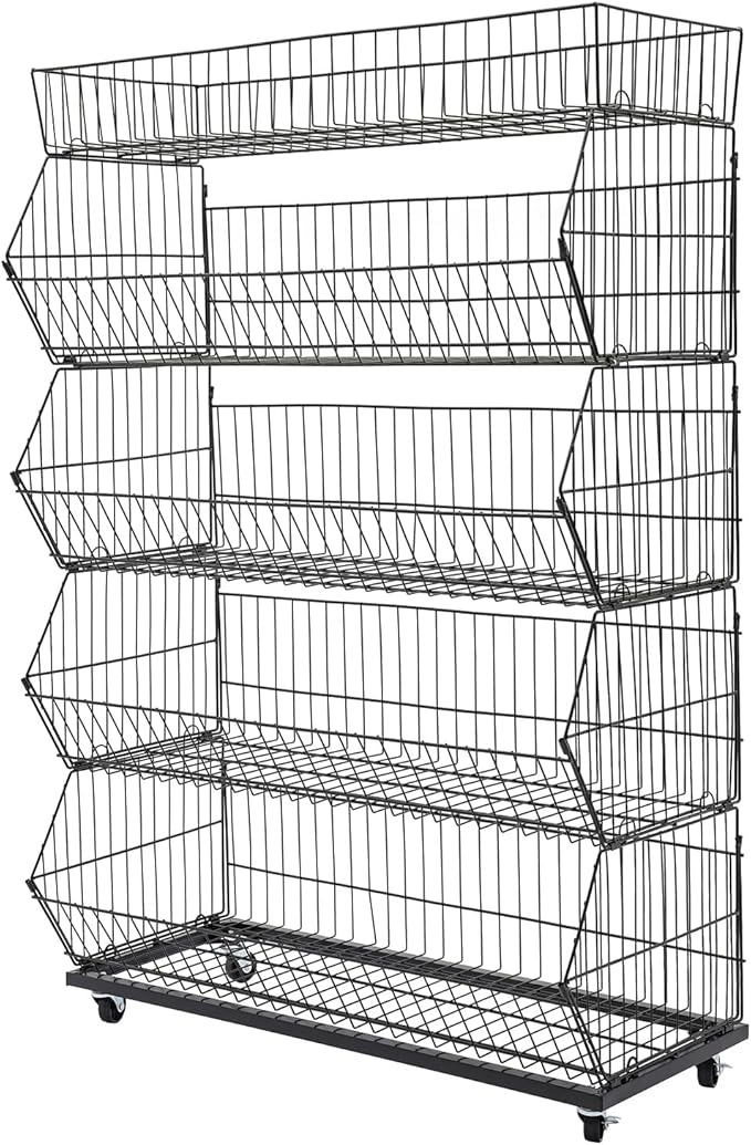 5-Shelf Retail Display, Wire Shelving with Wheels and Hook Heavy-duty Metal Snack Display Organizer, Retail Shelf for Supermarket Grocery Store Home Kitchen