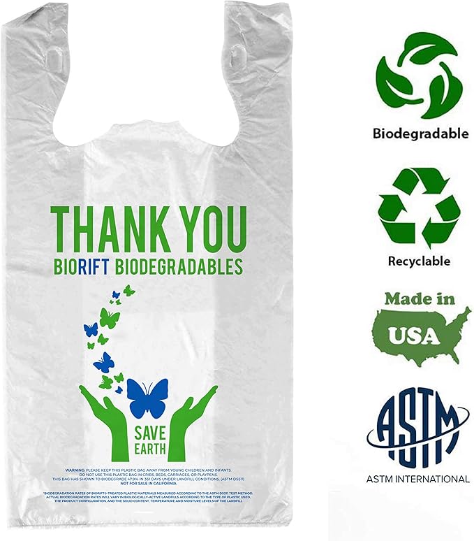 Biodegradable Thank You Bags | 1000 Count - Bulk | Extra Thick, Strong, Recyclable, & Reusable | 100% Biodegradable Shopping Bags, Grocery/Restaurant/Supermarket | 12" x 6.5" x 22" |