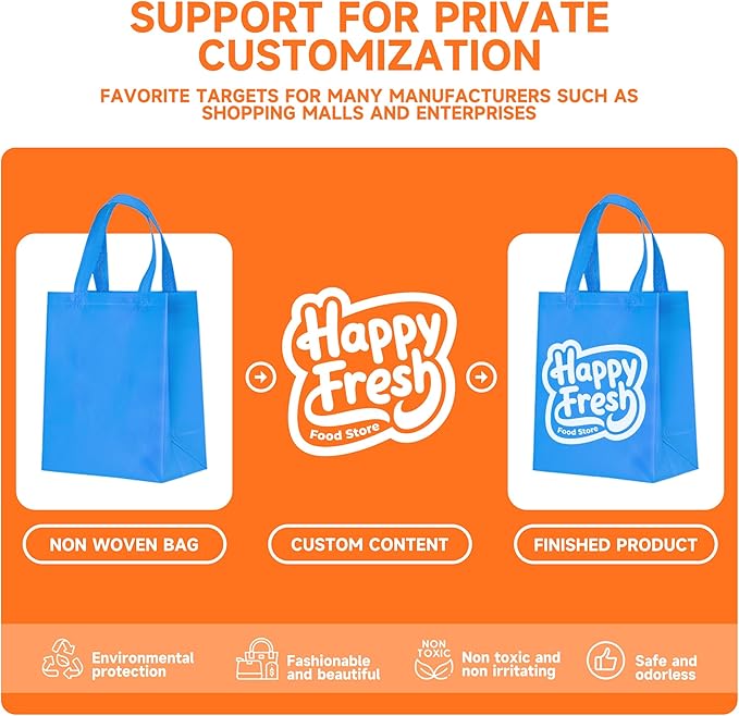 METAPRINT 100 Pcs Custom Non-woven Bags with Handle, Custom Tote Bags Bulk, Personalized Reusable Grocery Bags, Shopping Bags, Customized Promotional Item Totes for Business Activities, Store