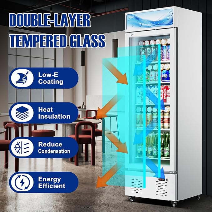 12 Cu.ft. Commercial Beverage Fridge Merchandiser Refrigerator Glass Door Upright Display Cooler with LED Light and Adjustable Shelves for Restaurant Grocery Stores Home, White