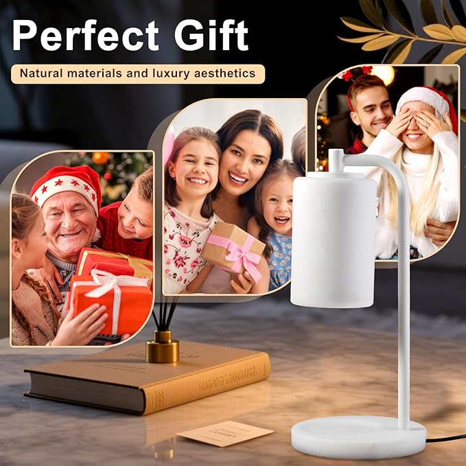 Marble White Candle Warmer Lamp, Bedroom Home Decor Marble Base White Electric Candles Warmer with Timer & Dimmer, Housewarming Gifts, Spring & Easter Decorations