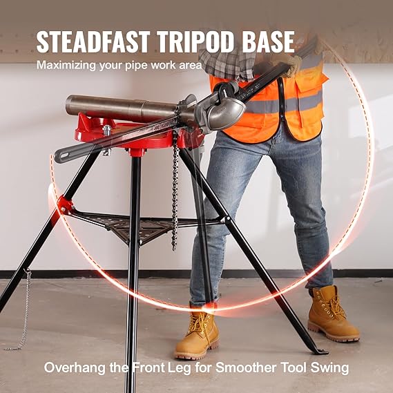 Mophorn 460-6 Tripod Pipe Chain Vise 1/8"-6" Capacity,Pipe Stand Portable Foldable Steel Legs,Pipe Jack Stands w/ Tool Tray, Tripod Stand Chain Vise Ideal for a Variety of Pipe Materials