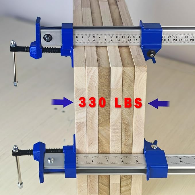 FEIRONG 36 Inch Bar Clamps (2 Pack) - 330LB Capacity, Dual-Scale Ruler (Inch & CM) & 90掳 Angled Jaws for Woodworking, Cabinet Installation, DIY Projects (Blue)