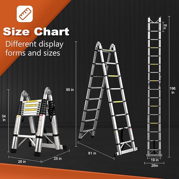 Telescoping Ladder A Frame, 16.5 Ft Compact Aluminum Extension Ladder, Portable Telescopic RV Ladder for Outdoor Camper Trips Motorhome with Tool Platform and Stabilizer Bar, 330 lb Capacity
