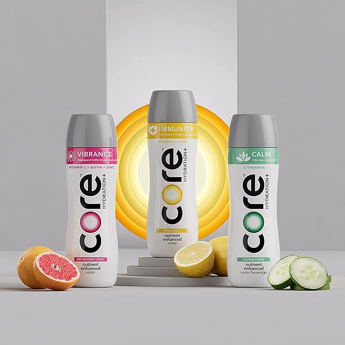 CORE Hydration+ Calm, Cucumber Essence Nutrient Enhanced Water with L-Theanine, 23.9 Fl Oz Bottle (Pack of 12)