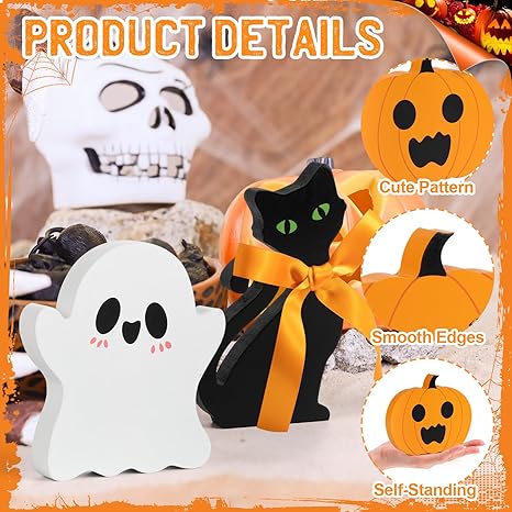 COCHIE Cute Halloween Tiered Tray Decorations Indoor, Ghost Wooden Decor Pumpkin Blocks Signs (Set of 3)