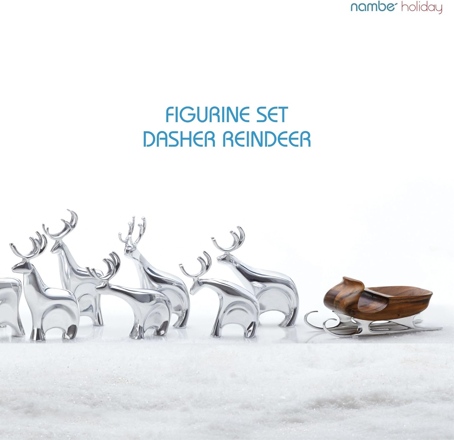 Nambé Dasher Reindeer Set – Elegant Alloy Reindeer Figurines, Modern Holiday Decorations for Mantel, Shelf or Tabletop Display, Pair with Sleigh Scene, 7” x 10” Collectible Seasonal Decor