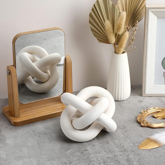 Yalikop 3 Link Wood Knot Decor - Hand Carved Coffee Table Decoration, Boho Chain Link Decor, Modern Shelf, Rustic Objects for Home Living Room Bedroom(White)