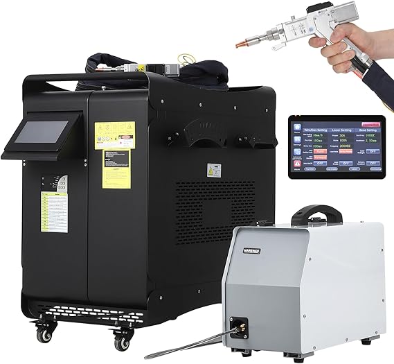 PioneerWorks 1500W(0.874mW) Laser Welding Machine with Auto Wire Feeder Cable, Professional Handheld Laser Metal Welder Class 2 with Built-In Chiller for Welding, Cutting and Cleaning 3 In 1
