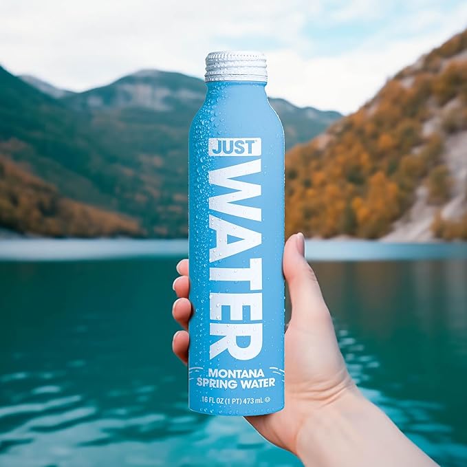 JUST Water, Premium Pure Still Spring Water in an infinitely recyclable aluminum bottle- Naturally Alkaline, High 8.0 pH - Fully Recyclable canned water, 16 Fl Oz (Pack of 12)