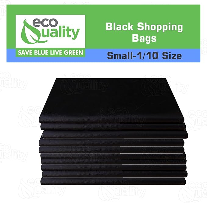 EcoQuality Plastic Black T-Shirt Bags 6000ct, 1/10 Shopping Bags, Grocery Bags, Poly Bags, Multi-Use, Small Size, Reusable Carry Out Bags (8x4x16 in.) (13 Micron)