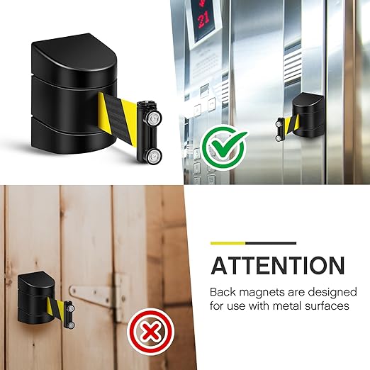 6 Pack 16.4 ft Magnetic Wall Mount Retractable Belt Magnetic Crowd Control Safety Retractable Wall Barrier with ABS Case, Safety Barrier for Grocery Retail Store (Yellow Black Rope)