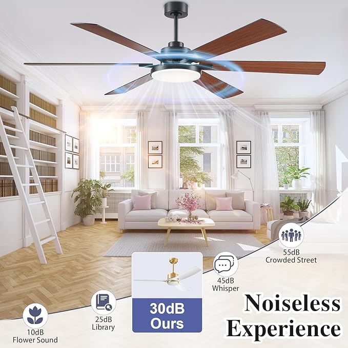 72 inch Ceiling Fans with Lights and Remote Control,Indoor/Outdoor Low Profile Flush Mount Commercial Dimmable Reversible Wood Grain Ceiling Fans for Living Room Patio Shop Industrial.