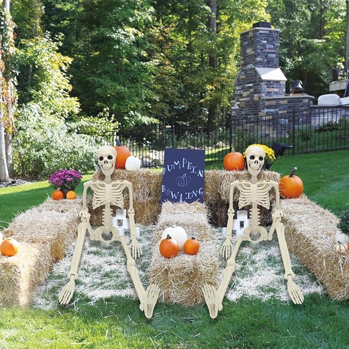 CAMIRUS 2PACK 36" Skeleton Halloween Decorations, 3ft Life Full Size Skeleton with Realistic Posable Movable Joints for Halloween Haunted Houses, Lawn, Graveyard