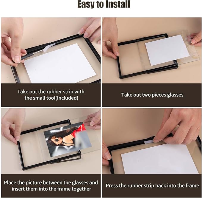 Glass Picture Frame Set of 3, Black Simple Metal Geometric Photo Frame with Glass Cover Includes 5x7, 4x6, 4x4 - Tabletop Floating Picture Frames for Home Decoration, Gift for Father's Day