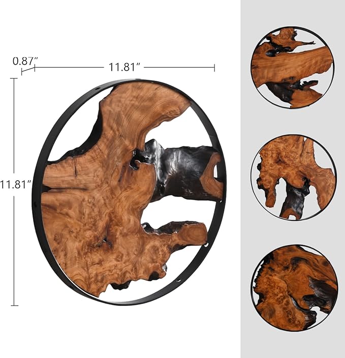 WELLAND 3 Pieces Round Cedar Wood 11.81" L x 0.87" W x 11.81" H Wall Decoration Ornaments, Hanging Decoration for Home Office, Living Room, Bedroom, Bathroom, Dining Room, Entryway