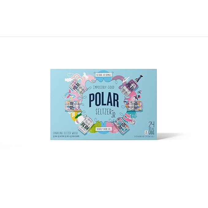 Polar Seltzer Jr Variety Pack, 7.5 fl oz cans, 24 pack, Six Flavors, Mini Cans, No Sugar, No Sweeteners