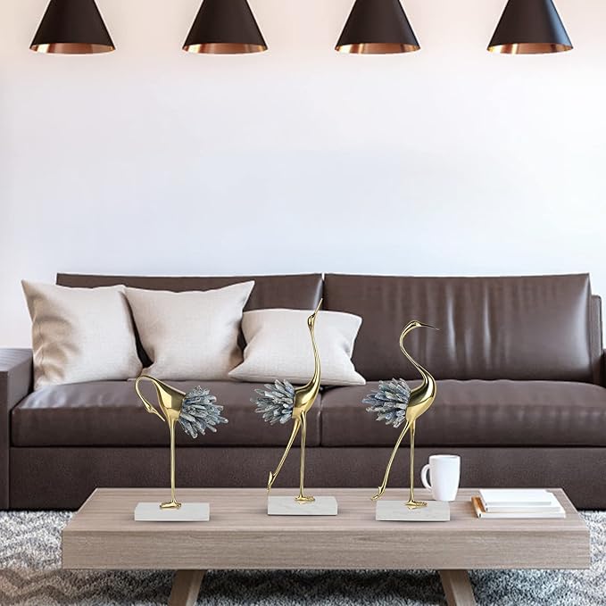 Gold Decor Accents,Brass Birds Statues Gold Home Decor Modern Crystal Decor Ornaments for Living Room, Bedroom, Office Desktop, Cabinets (Blue A)