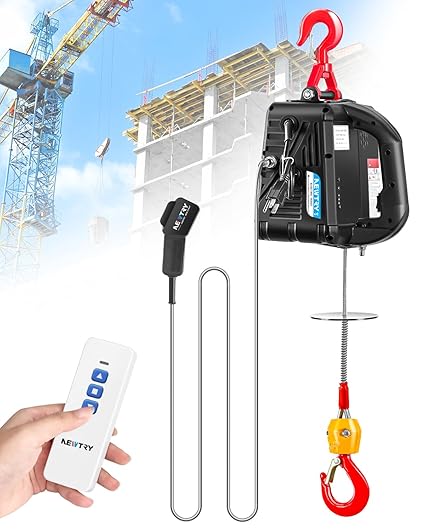NEWTRY 3 in 1 Electric Hoist Winch 220lb, 16ft/min Manual|Cable|Wireless Remote Control, 82ft Portable Power Electric Lift with Sling Strap for Lifting Small Engines, Bicycles, Groceries