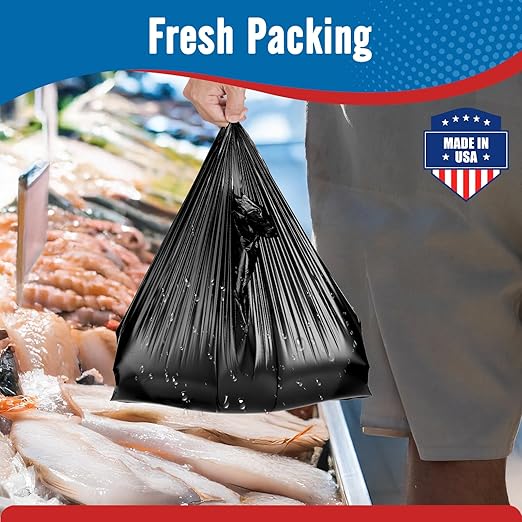 Fuxury 1000 Count Black Plastic Grocery Bags 12" x 6.5" x 21", T-shirt, Trash, Take Out, Restaurants,To Go, Retail Shopping Bags in Bulk for Small Business (Made in USA)
