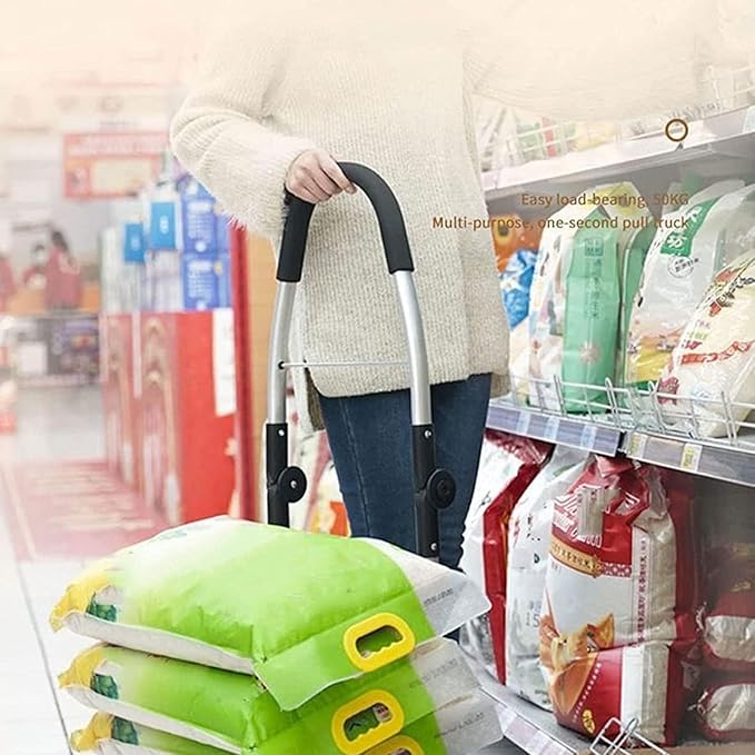 Portable Foldable Shopping Trolley Utility Cart with Pneumatic Tires, Lightweight Hand Truck for Groceries & Laundry, 50kg Capacity