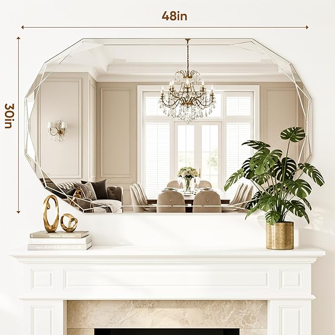 Suidia Bathroom Mirror, 30"x 48" Wall Mirror, Frameless Bathroom Mirror with Beveled Edge for Bedroom, Living Room, Entryway, Hallway, Oval Shape