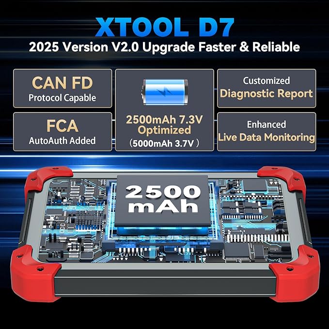 XTOOL D7 Bidirectional OBD2 Scanner: 2025 Scan Tool with ECU Coding, Full System Car Scanner Diagnostic Tool, 36+ Resets, Injector Coding, Throttle Relearn, Crank Sensor Relearn, FCA, CANFD & DoIP