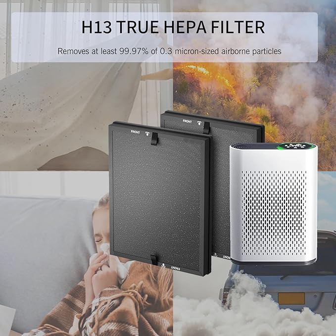 HAP602 Replacement Filter for ECOSELF HAP602/HAP602WF Air Cleaner Purifier, 3-Stage True HAP602 HEPA Filter, High-Efficient Filter Repacement for Home（2 Pack）
