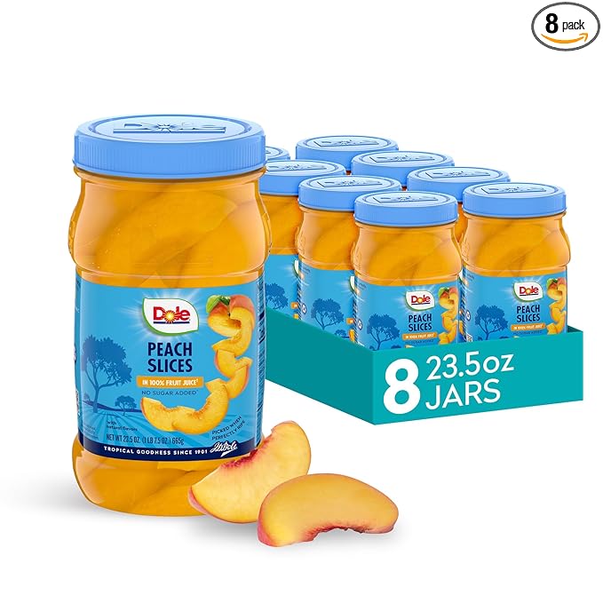 Dole Jarred Peaches Sliced Yellow Cling in 100% Fruit Juice, 23.5 Ounce Jar (Pack of 8)