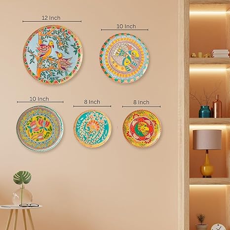 RITUALISTIC Madhubani Wall Plates for home decoration | Wall decor items for living room | Metal Wall décor | Gift items for unisex |wall art | wall showpiece| Home Décor Gift Items | Set of 5 plates