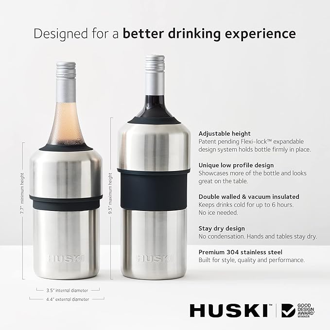 Huski Wine Chiller | Iceless Design | Keeps Cold up to 6 Hours | Wine Accessory | Next Generation Ice Bucket | Fits Some Champagne | for Wine Lover (Stone Grey)
