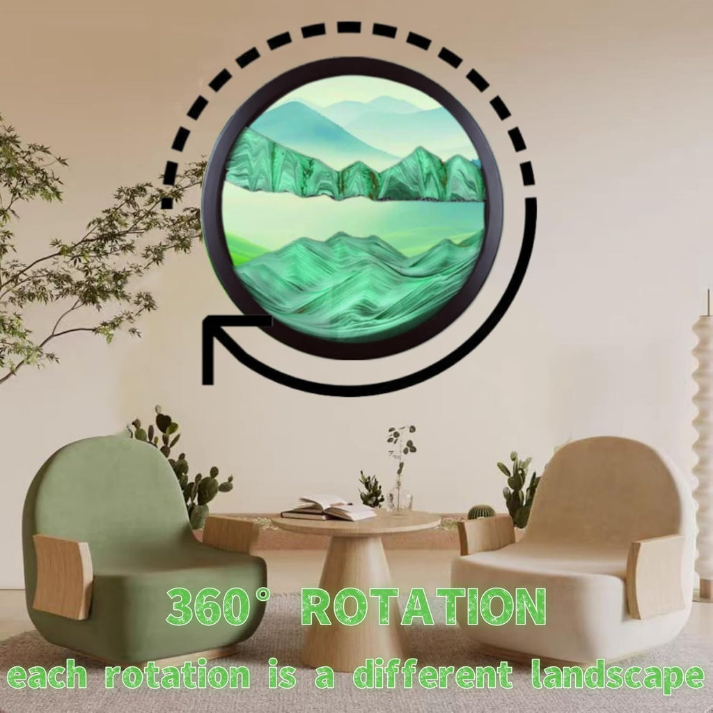 ZSDSZDZY Sand Art Liquid Motion, Moving Sand Art Décor, 3D Wall Mounted 360° Rotate Sculpture, Wall Art Deep Sea Sandscape Room Decoration, Relaxing Mood Home Office Work Decor (Green, 23.6'')