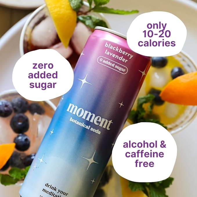 Moment Botanical Soda Soft Drink (Shark Tank) - SPARKLING Drinks | Fruity Fun | L-Theanine & Ashwagandha for Calm & Clarity | 0 Added Sugar 0 Caffeine | 12-pack