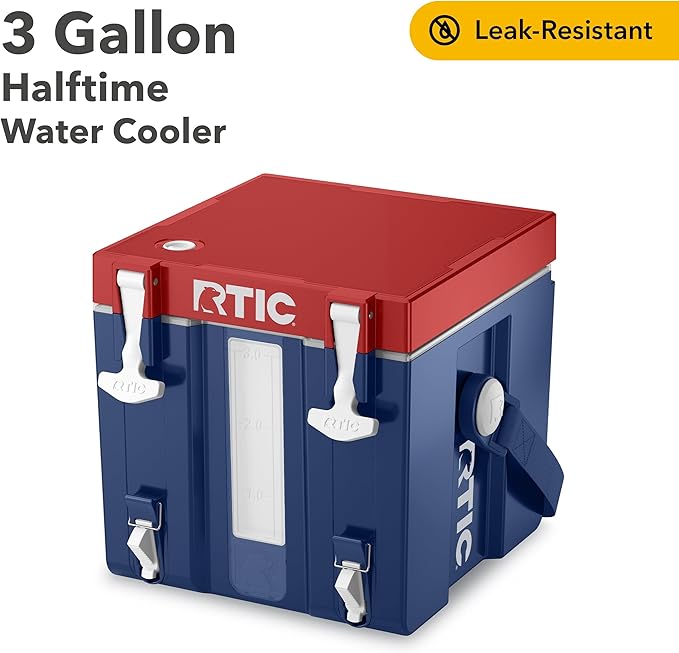 RTIC Halftime Water Cooler Portable Carrier Container, Drink Beverage Dispenser, Stackable with 2 Taps, Bottleless, BPA-Free, for Sports, Camping, BBQ, Parties, Picnic, & More, Patriot