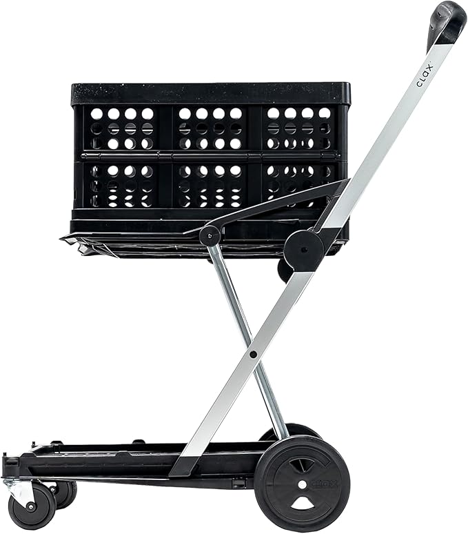 CLAX® The Original | Made in Germany | Multi use Functional Collapsible carts | Mobile Folding Trolley | Shopping cart with Storage Crate (Black)