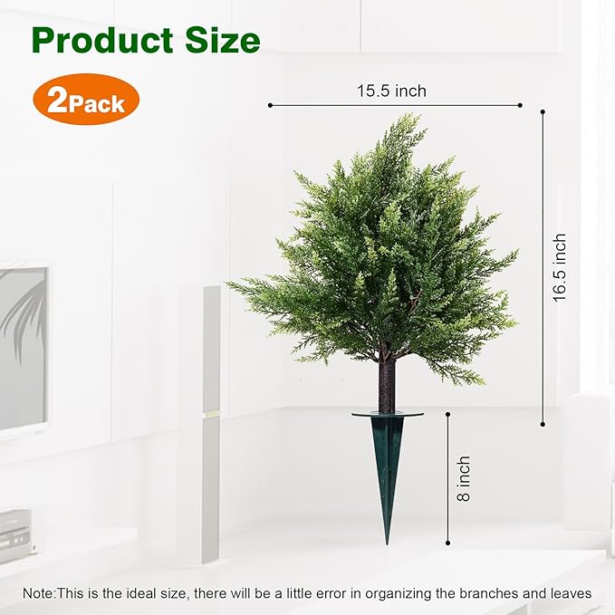 2 Pack 16.5 Inch Artificial Cypress Topiary Trees, Realistic Faux Potted Plants for Indoor Outdoor Home Garden Office Decoration (UV Resistant)