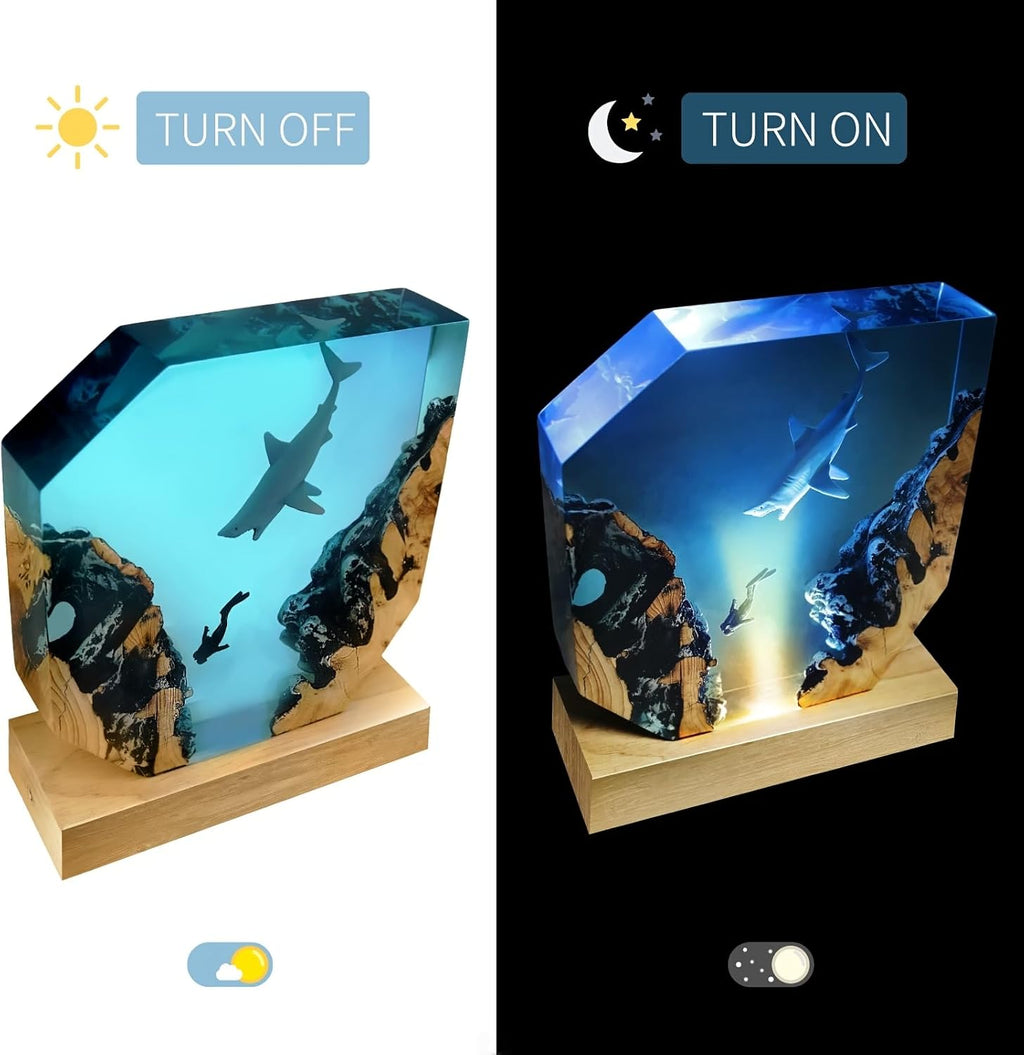 Epoxy Resin Shark Lamp, Ocean Night Light,Artistry Home Decor Bedside Nightlight, Unique Resin Lighting, Nightstand Decorations for Bedroom, Suitable for Holidays(Shark Lamp)