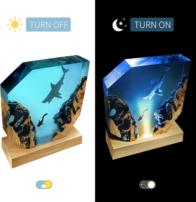 Epoxy Resin Shark Lamp, Ocean Night Light,Artistry Home Decor Bedside Nightlight, Unique Resin Lighting, Nightstand Decorations for Bedroom, Suitable for Holidays(Shark Lamp)