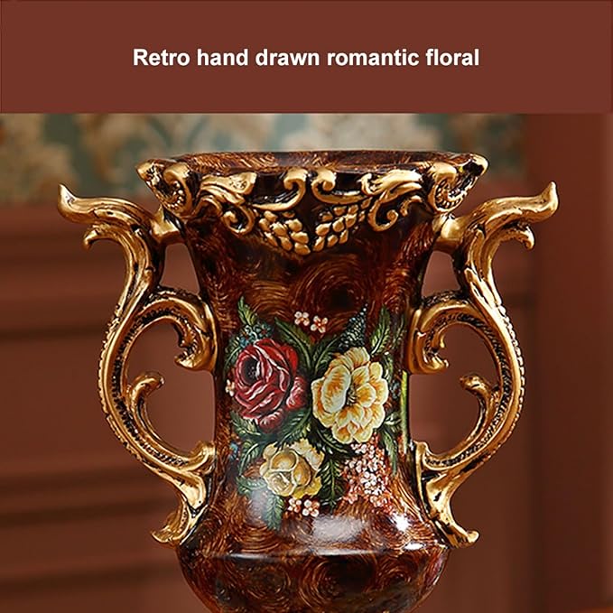 Artificial Vintage Flower Arrangement Vase Set European Golden Resin Vase Fake Flower Decor Wedding Party