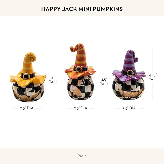 MACKENZIE-CHILDS Mini Happy Jack Pumpkins, Resin Halloween Decor for Home Decoration, Set of 3